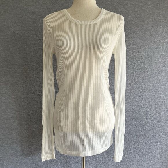 Rag & Bone Y2K Sheer Ribbed Long Sleeve Knit Top Size S Minimalist Capsule Crew - Picture 2 of 13